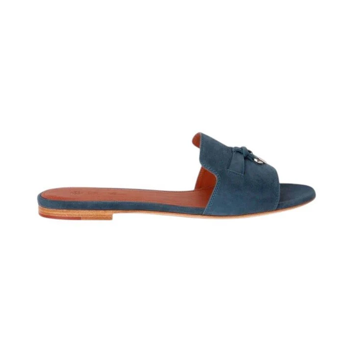 IMG_1624.webp Loropiana Summer Charms Sandal Suede Goatskin Denim - Image 1