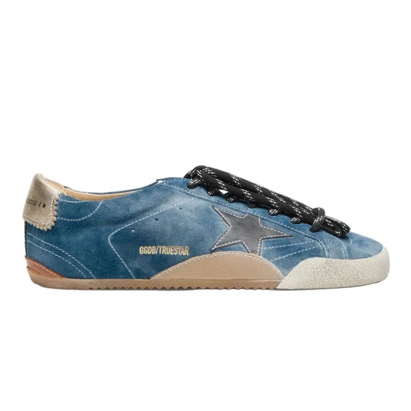 38318E5F-1869-49A2-AF58-8D93198D9B3D Golden Goose True-Star in teal suede with black star and cream heel tab(Women's) - Image 1