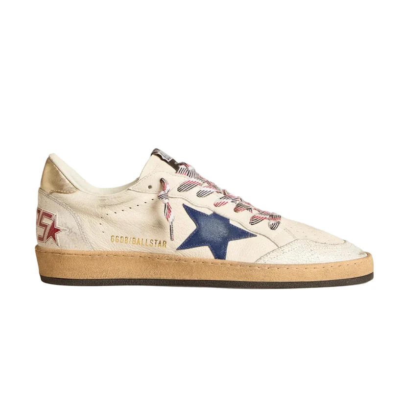 5B707E07-6B64-4E87-BEA3-2CEC8C0B6255 Golden Goose Ball Star in nappa leather with blue suede star and platinum leather heel tab(women) - Image 1