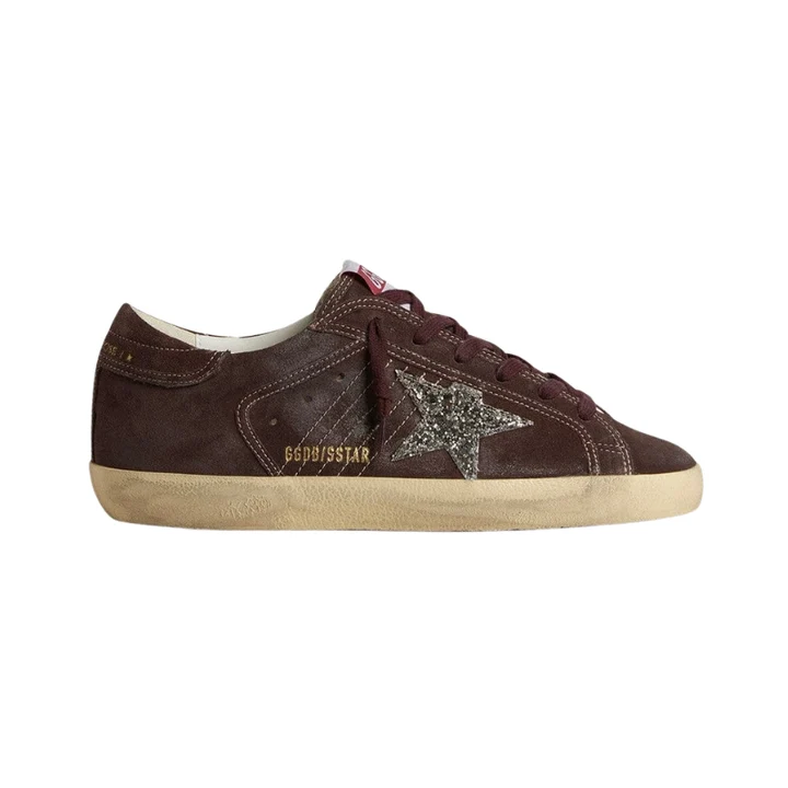 1_a26e1151-49a0-47b6-8ead-9b0dccfcf109 Golden Goose Super-Star in brown suede with silver glitter star(Women's) - Image 1