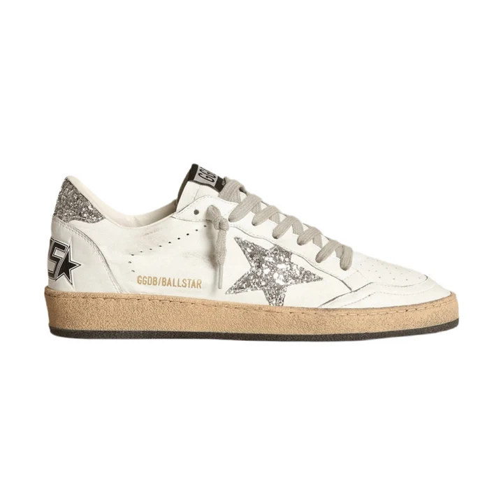 GoldenGooseBallStarinnappawithwhitestaran Golden Goose Ball Star in nappa with white star and glitter heel tab(Women's) - Image 1