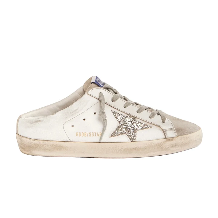 GoldenGooseSuper-StarSabotwithaplatinumglit Golden Goose Super-Star Sabot with a platinum glitter star and suede tongue(Women's) - Image 1