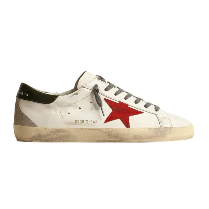 GoldenGooseSuper-Starwithredsuedestarandgr Golden Goose Super-Star with red suede star and green leather heel tab(Men's) - Image 1