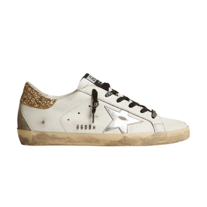 GoldenGoosewhiteleatherSuper-Starwithglitter Golden Goose white leather Super-Star with glittery heel tab(Women's) - Image 1