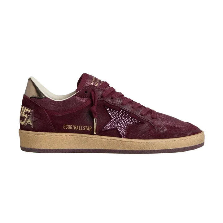 IMG-9570 Golden Goose Ball Star in burgundy suede with crystal star and metallic leather heel tab(women) - Image 1